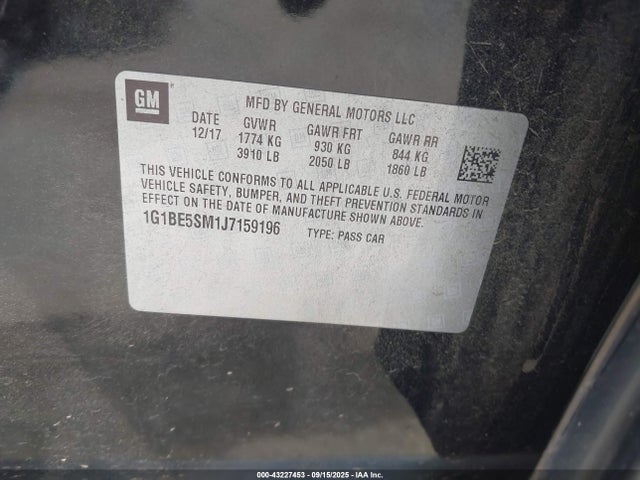 1G1BE5SM1J7159196 Chevrolet Cruze Lt Auto
