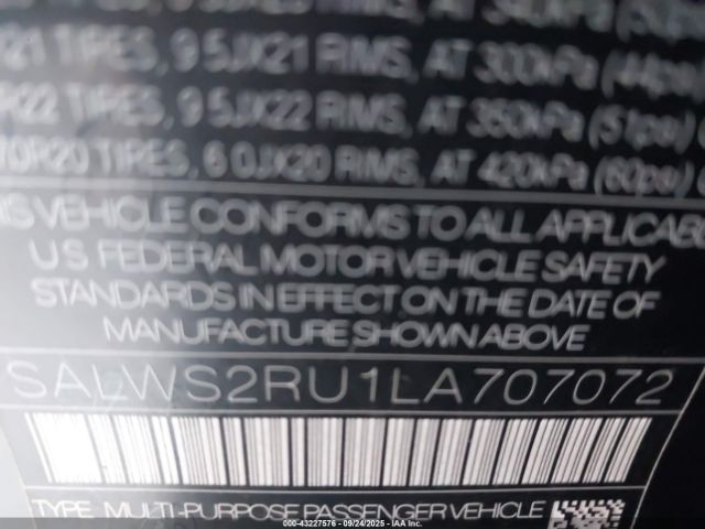 2020 LAND ROVER RANGE ROVER SPORT SALWS2RU1LA707072 Photo 8