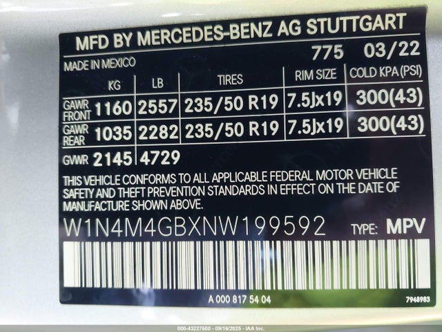 W1N4M4GBXNW199592 Mercedes-Benz m260
