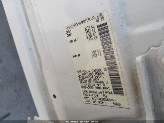 Продаж на аукціоні авто 2010 Nissan Altima 3.5 Sr, vin: 1N4BL2APXAN542904, номер лоту: 43227605