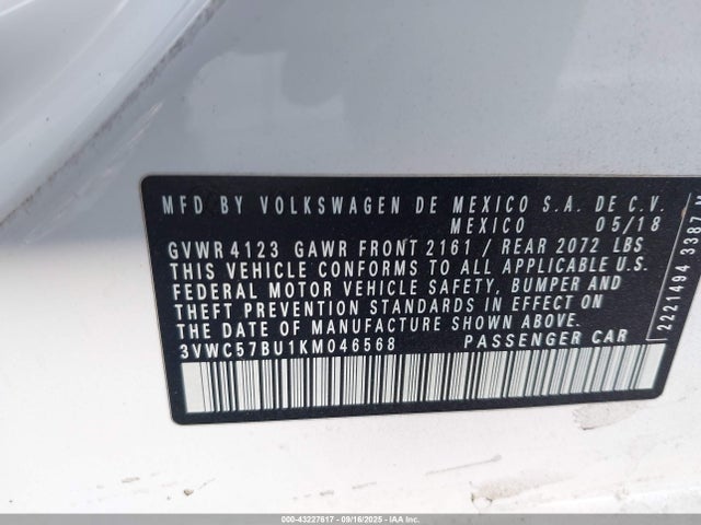 3VWC57BU1KM046568 Volkswagen 1.4 tsi