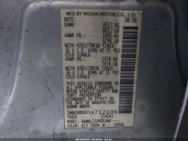 Nissan 2020 2020 1N6ED0EB7LN712109 Image 9
