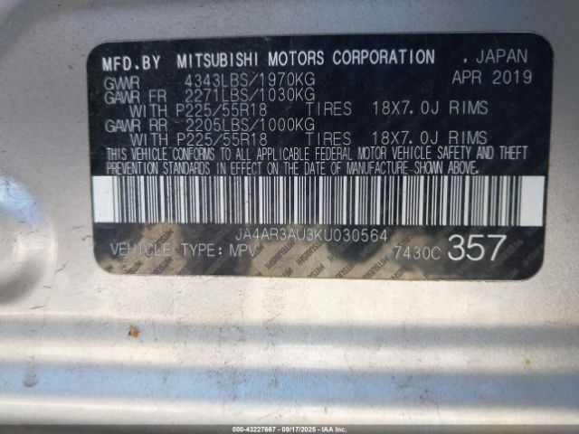 2019 MITSUBISHI OUTLANDER SPORT JA4AR3AU3KU030564 Photo 8