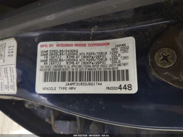 2003 MITSUBISHI MONTERO SPORT JA4MT31R53J601744 Photo 8