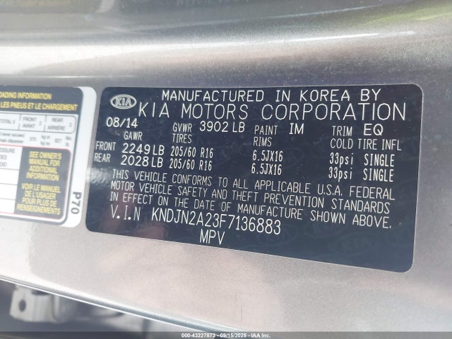 KNDJN2A23F7136883 KIA dohc gdi gamma
