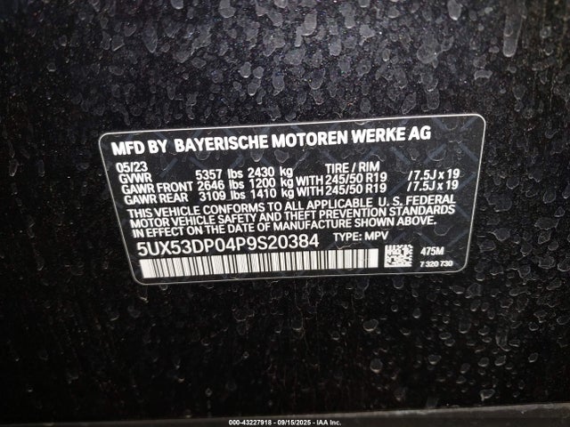 BMW 2023 2023 5UX53DP04P9S20384 Image 9