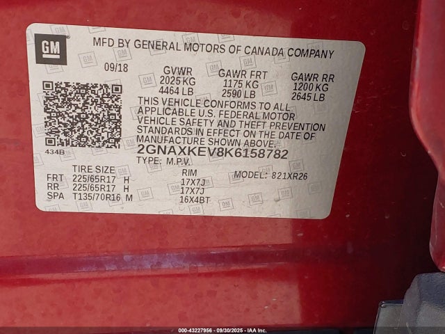 2GNAXKEV8K6158782 Chevrolet lyx - direct injection, vvt, fgt, turbo, alum, gen1