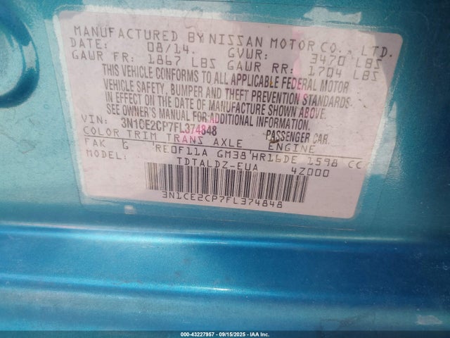 Nissan VERSA NOTE 2015 3N1CE2CP7FL374848 Image 9