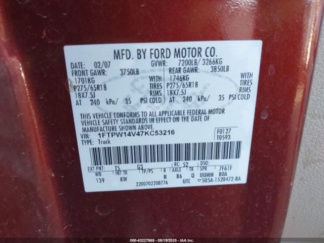 2007 FORD F-150 1FTPW14V47KC53216 Photo 8