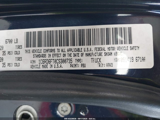 Продаж на аукціоні авто 2012 Ram 1500 St, vin: 1C6RD6FT0CS300735, номер лоту: 43228026