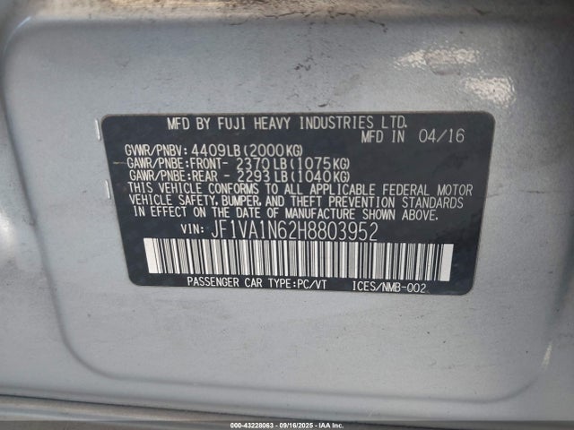 Subaru dib 2017 JF1VA1N62H8803952 Image 9