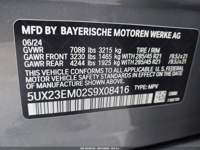 5UX23EM02S9X08416 BMW X7