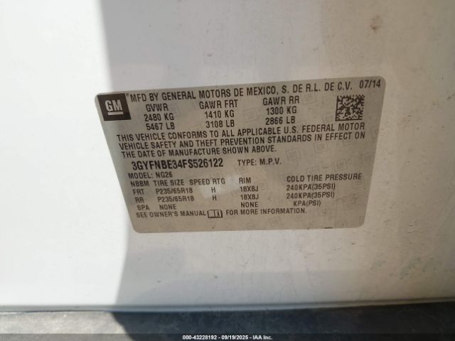 2015 CADILLAC SRX 3GYFNBE34FS526122 Photo 8
