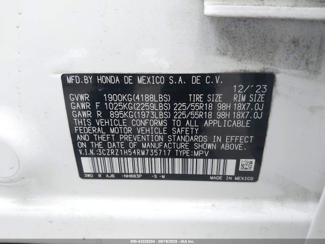 3CZRZ1H54RM735717 Honda Hr-v 2wd Sport/2wd Sport W/o Bsi