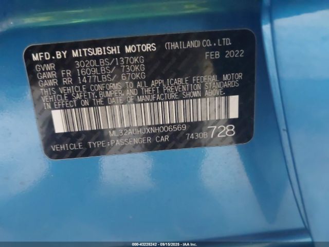 2022 MITSUBISHI MIRAGE ML32AUHJXNH006569 Photo 8
