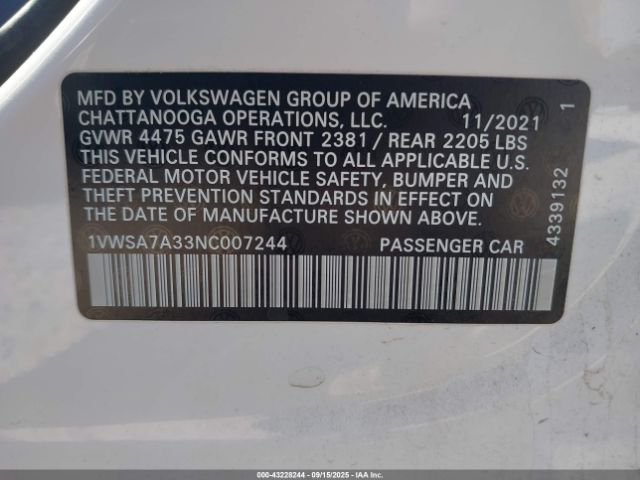 2022 VOLKSWAGEN PASSAT 1VWSA7A33NC007244 Photo 8