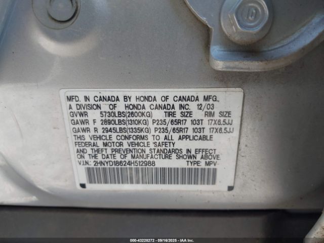 2004 ACURA MDX 2HNYD18624H512988 Photo 8