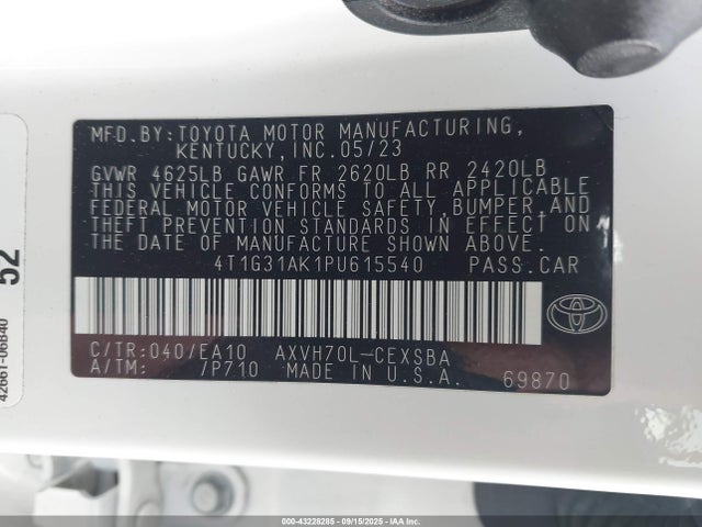 Toyota a25a-fxs, 3nm 2023 4T1G31AK1PU615540 Image 9
