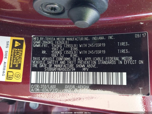 5TDDGRFH6HS035794 Toyota Highlander Hybrid Limited Platinum