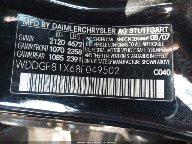 Продаж на аукціоні авто 2008 Mercedes-benz C 300 Luxury 4matic/sport 4matic, vin: WDDGF81X68F049502, номер лоту: 43228402