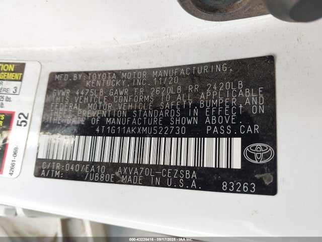 4T1G11AKXMU522730 Toyota CAMRY SE