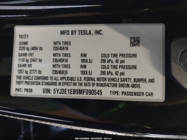2021 TESLA MODEL 3 5YJ3E1EB9MF090545 Photo 8