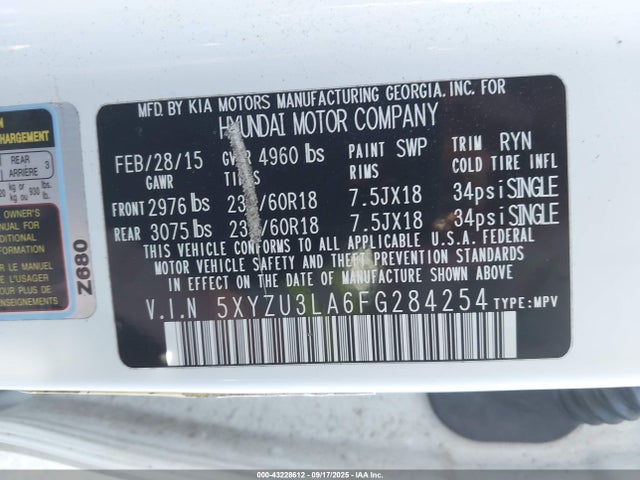 5XYZU3LA6FG284254 Hyundai dohc t-gdi theta-ii