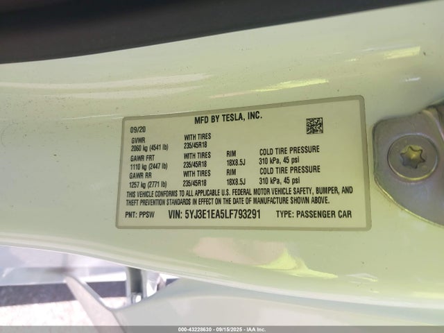 2020 TESLA MODEL 3 5YJ3E1EA5LF793291 Photo 8