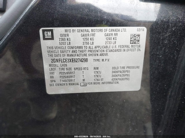 Chevrolet lfx - vvt, e85 max, aluminum 2014 2GNFLCE3XE6274298 Image 9