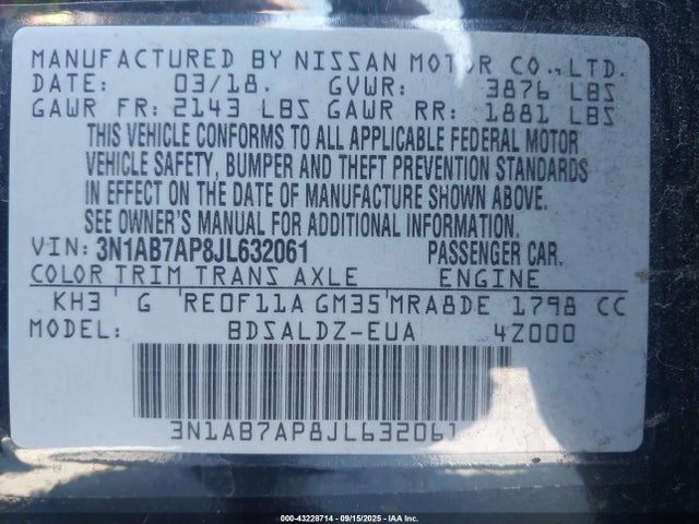 3N1AB7AP8JL632061 Nissan 2018