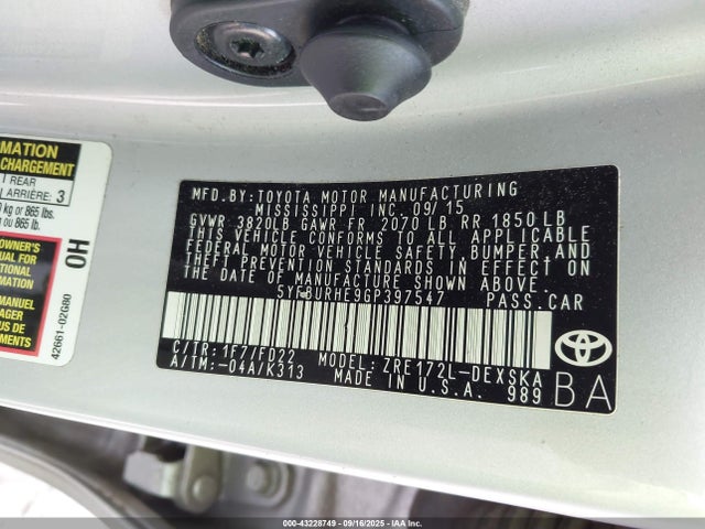 Toyota 2zr-fe 2016 5YFBURHE9GP397547 Image 9