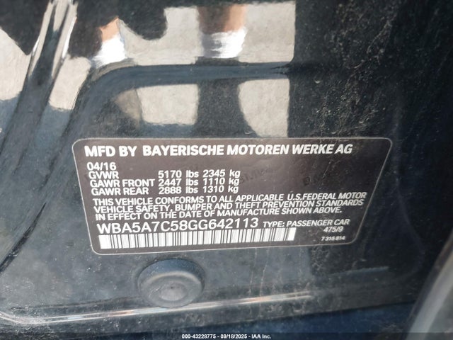 BMW 528I 2016 WBA5A7C58GG642113 Image 9