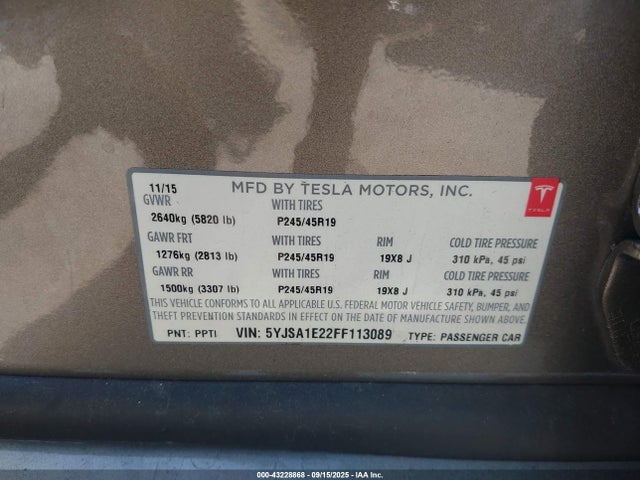2015 TESLA MODEL S 5YJSA1E22FF113089 Photo 8