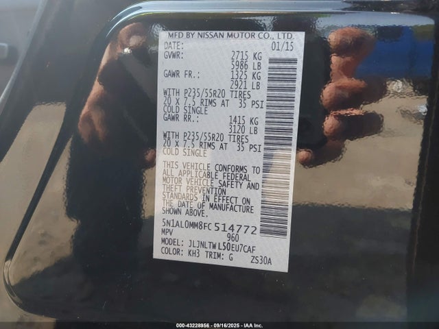 Aukcja sprzedaży 2015 Infiniti Qx60, vin: 5N1AL0MM8FC514772, numer aukcji: 43228956