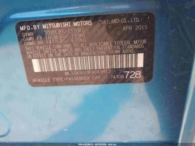 2015 MITSUBISHI MIRAGE ML32A3HJ9FH049912 Photo 8