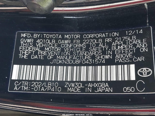 Toyota 2zr-fxe+3jm 2015 JTDKN3DU8F0431574 Image 9
