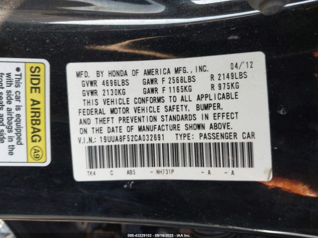 2012 ACURA TL 19UUA8F52CA032691 Photo 8