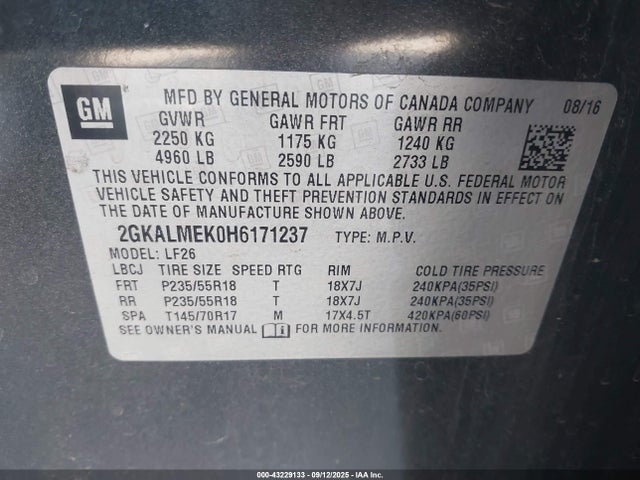 GMC lea - sidi: spark ignited direct injection, e85 max, alum 2017 2GKALMEK0H6171237 Image 9