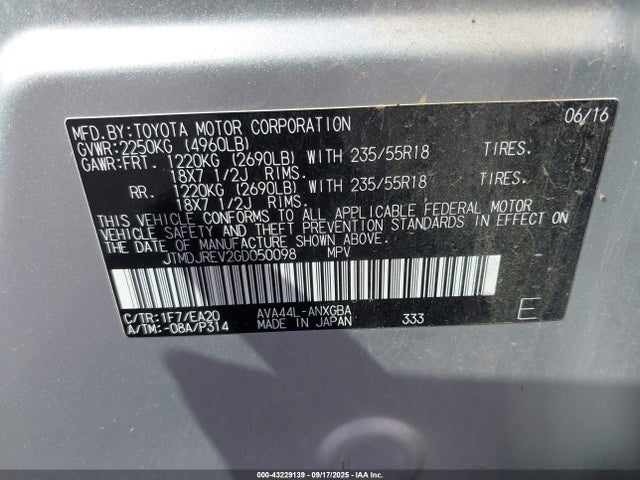 Toyota 2ar-fxe, 2jm+2fm 2016 JTMDJREV2GD050098 Image 9