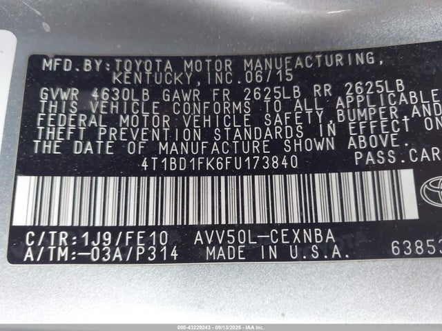 Toyota 2ar-fxe+2jm 2015 4T1BD1FK6FU173840 Image 9