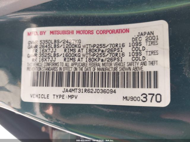 2002 MITSUBISHI MONTERO SPORT JA4MT31R62J036094 Photo 8