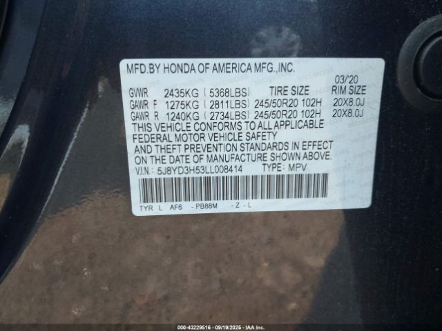 2020 ACURA MDX 5J8YD3H53LL008414 Photo 8