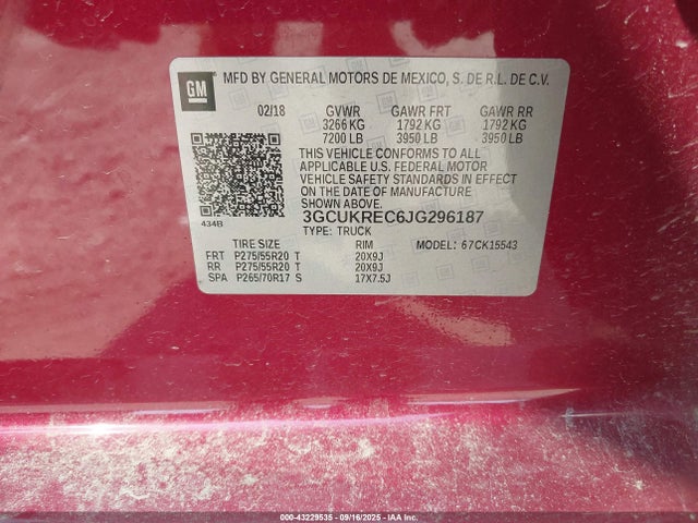 3GCUKREC6JG296187 Chevrolet l83 - sidi: spark ignited direct injection, vvt: variable valve timing, afm, e85 max, alum