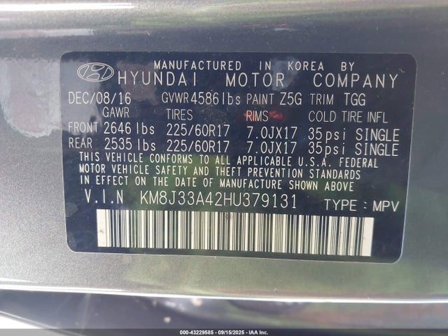 KM8J33A42HU379131 Hyundai gdi nu