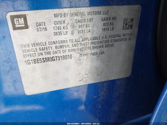 1G1BE5SM0G7318010 Chevrolet le2 - di: direct injection, alum, vvt, gen i, gmna