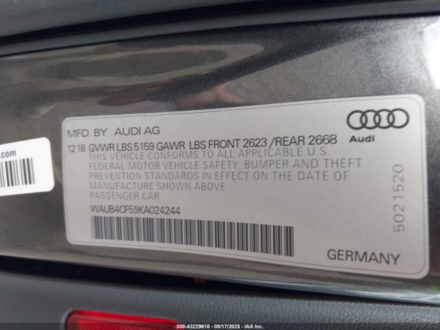 2019 AUDI S5 WAUB4CF59KA024244 Photo 8