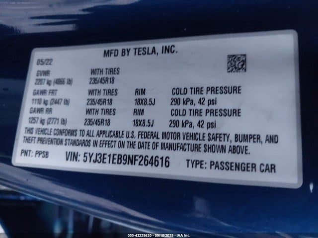 2022 TESLA MODEL 3 5YJ3E1EB9NF264616 Photo 8
