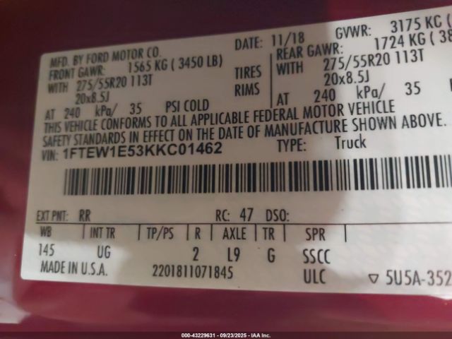 2019 FORD F-150 1FTEW1E53KKC01462 Photo 8