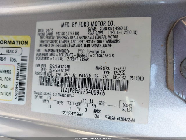 1FATP8EM1F5400976 Ford 2015