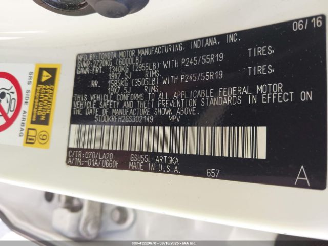 2016 TOYOTA HIGHLANDER 5TDDKRFH2GS302149 Photo 8